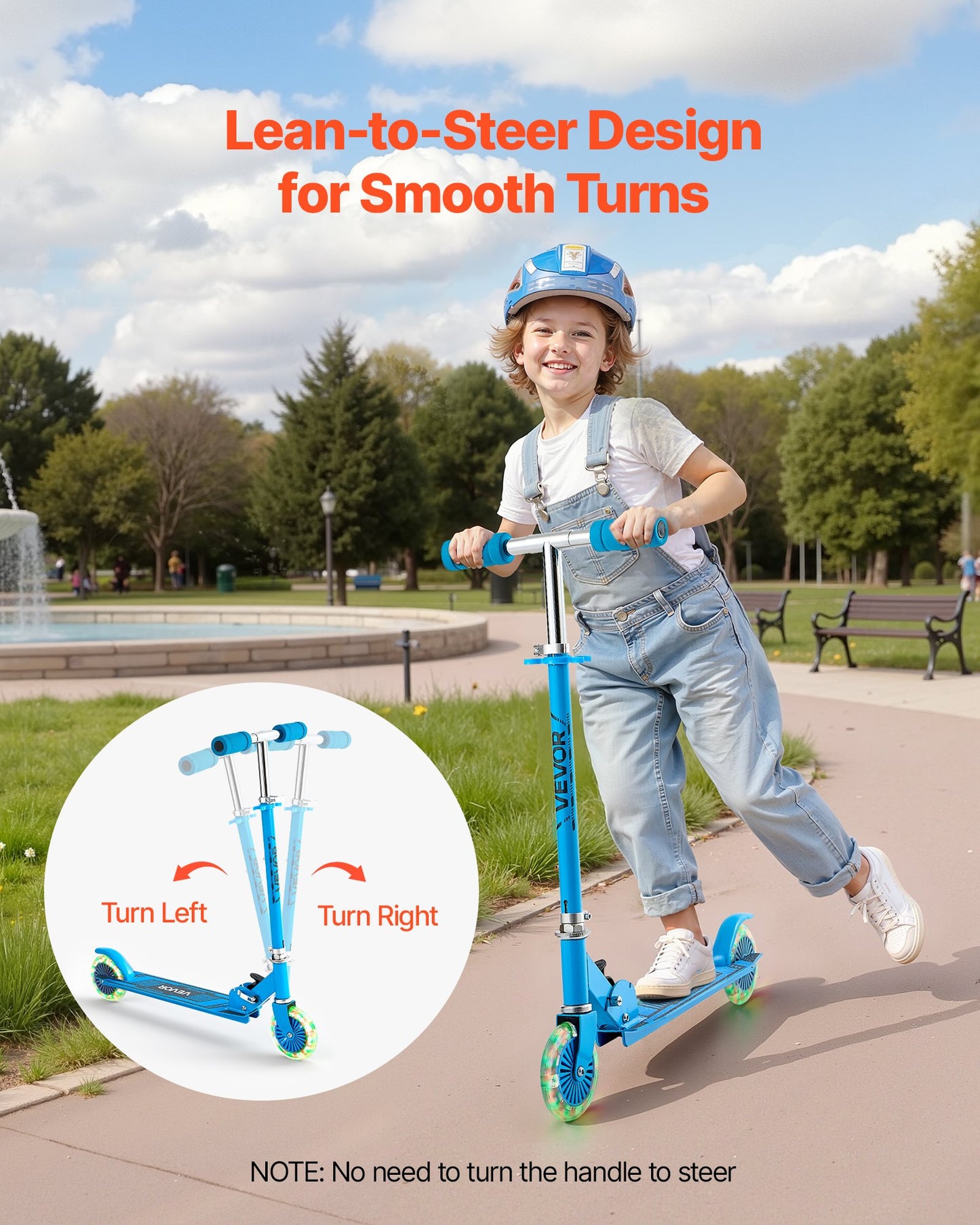 Kick Scooter for Kids Ages 3+, 2-Wheel Toddler Scooter with Light-Up Wheels, Adjustable Height Handlebar, Wide Anti-Slip Deck, Foldable Lightweight Frame for Boys and Girls up to 49.9 kg, Blue