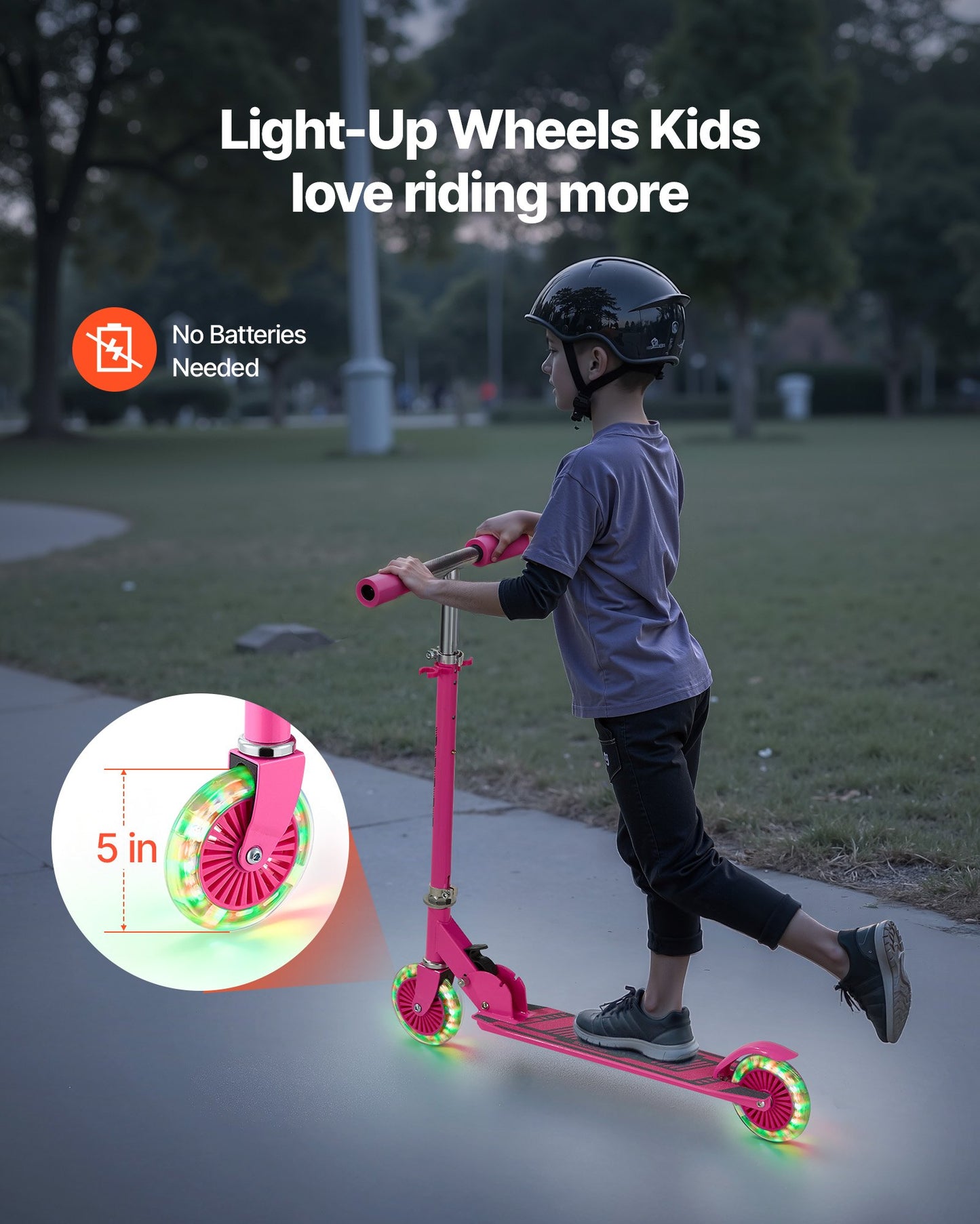 Kick Scooter for Kids Ages 3+, 2-Wheel Toddler Scooter with Light-Up Wheels, Adjustable Height Handlebar, Wide Anti-Slip Deck, Foldable Lightweight Frame for Boys and Girls up to 49.9 kg, Pink
