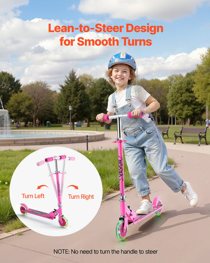 Kick Scooter for Kids Ages 3+, 2-Wheel Toddler Scooter with Light-Up Wheels, Adjustable Height Handlebar, Wide Anti-Slip Deck, Foldable Lightweight Frame for Boys and Girls up to 49.9 kg, Pink