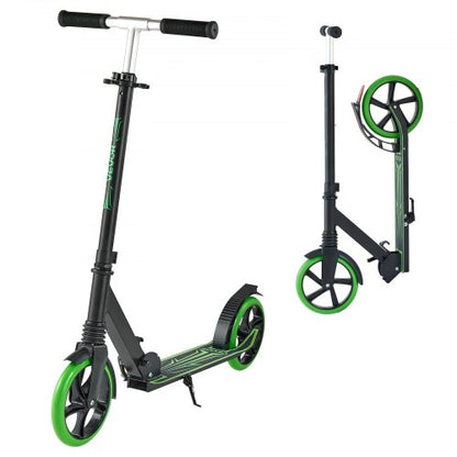 Kick Scooter for Kids Ages 8+, Teens & Adults, 2-Wheel Toddler Scooter with Adjustable Height Handlebar, Wide Anti-Slip Deck, Foldable Lightweight for Boys & Girls up to 99.8 kg, Black + Green