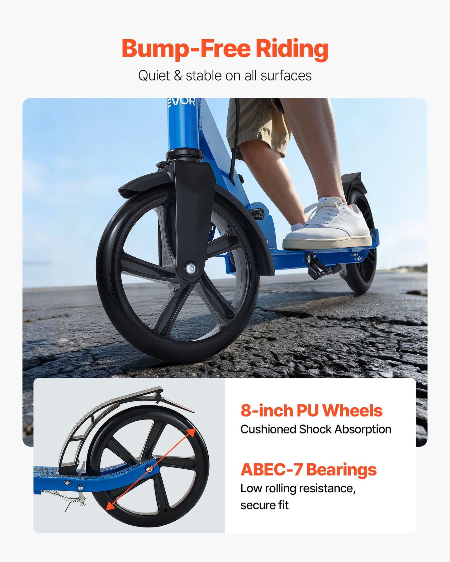 Sparkcykel för barn från 8 år, tonåringar och vuxna, 2-hjulig sparkcykel för småbarn med höjdjusterbart styre, brett halkfritt däck, hopfällbar, lättviktig för pojkar och flickor upp till 99,8 kg, svart + blå