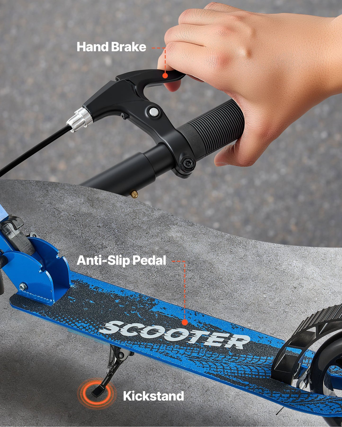 Sparkcykel för barn från 8 år, tonåringar och vuxna, 2-hjulig sparkcykel för småbarn med höjdjusterbart styre, brett halkfritt däck, hopfällbar, lättviktig för pojkar och flickor upp till 99,8 kg, svart + blå