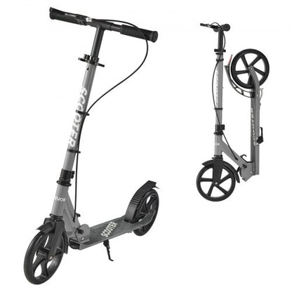 Sparkcykel för barn från 8 år, tonåringar och vuxna, 2-hjulig sparkcykel för småbarn med justerbart styre, brett halkfritt däck, hopfällbar lättviktsram för pojkar och flickor upp till 99,8 kg, grå