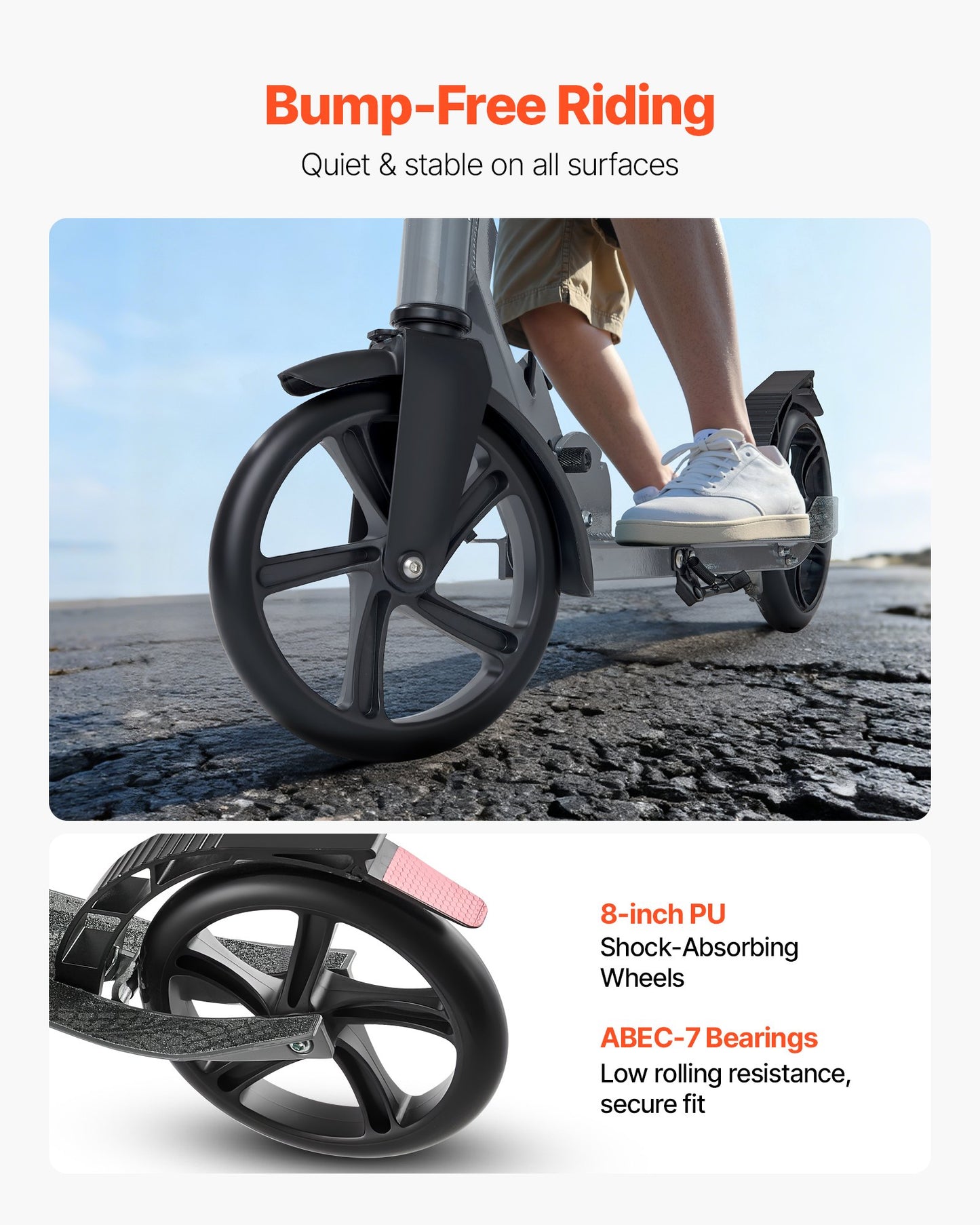 Sparkcykel för barn från 8 år, tonåringar och vuxna, 2-hjulig sparkcykel för småbarn med justerbart styre, brett halkfritt däck, hopfällbar lättviktsram för pojkar och flickor upp till 99,8 kg, grå