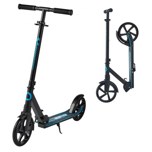 Kick Scooter for Kids Ages 8+, Teens & Adults, 2-Wheel Toddler Scooter with Adjustable Height Handlebar, Wide Anti-Slip Deck, Foldable Lightweight for Boys & Girls up to 99.8 kg, Black + Blue