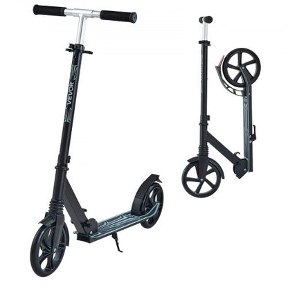 Kick Scooter for Kids Ages 8+, Teens & Adults, 2-Wheel Toddler Scooter with Adjustable Height Handlebar, Wide Anti-Slip Deck, Foldable Lightweight Frame for Boys & Girls up to 99.8 kg, Black
