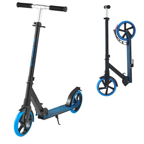 Kick Scooter for Kids Ages 8+, Teens & Adults, 2-Wheel Toddler Scooter with Adjustable Height Handlebar, Wide Anti-Slip Deck, Foldable Lightweight Frame for Boys and Girls up to 99.8 kg, Blue