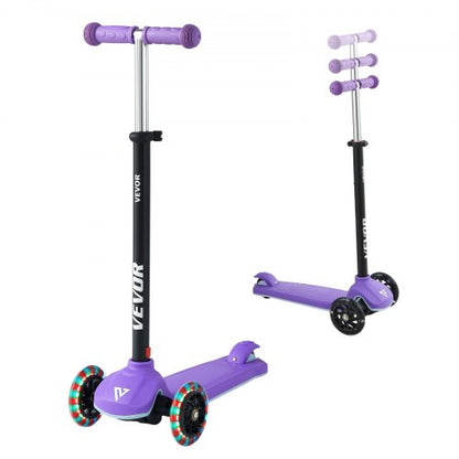 Kick Scooter for Kids Ages 3+, 3-Wheel Toddler Scooter with Light-Up Wheels, Adjustable Height Handlebar, Wide Anti-Slip Deck, Lightweight Aluminum Frame for Boys & Girls up to 74.8 kg, Purple