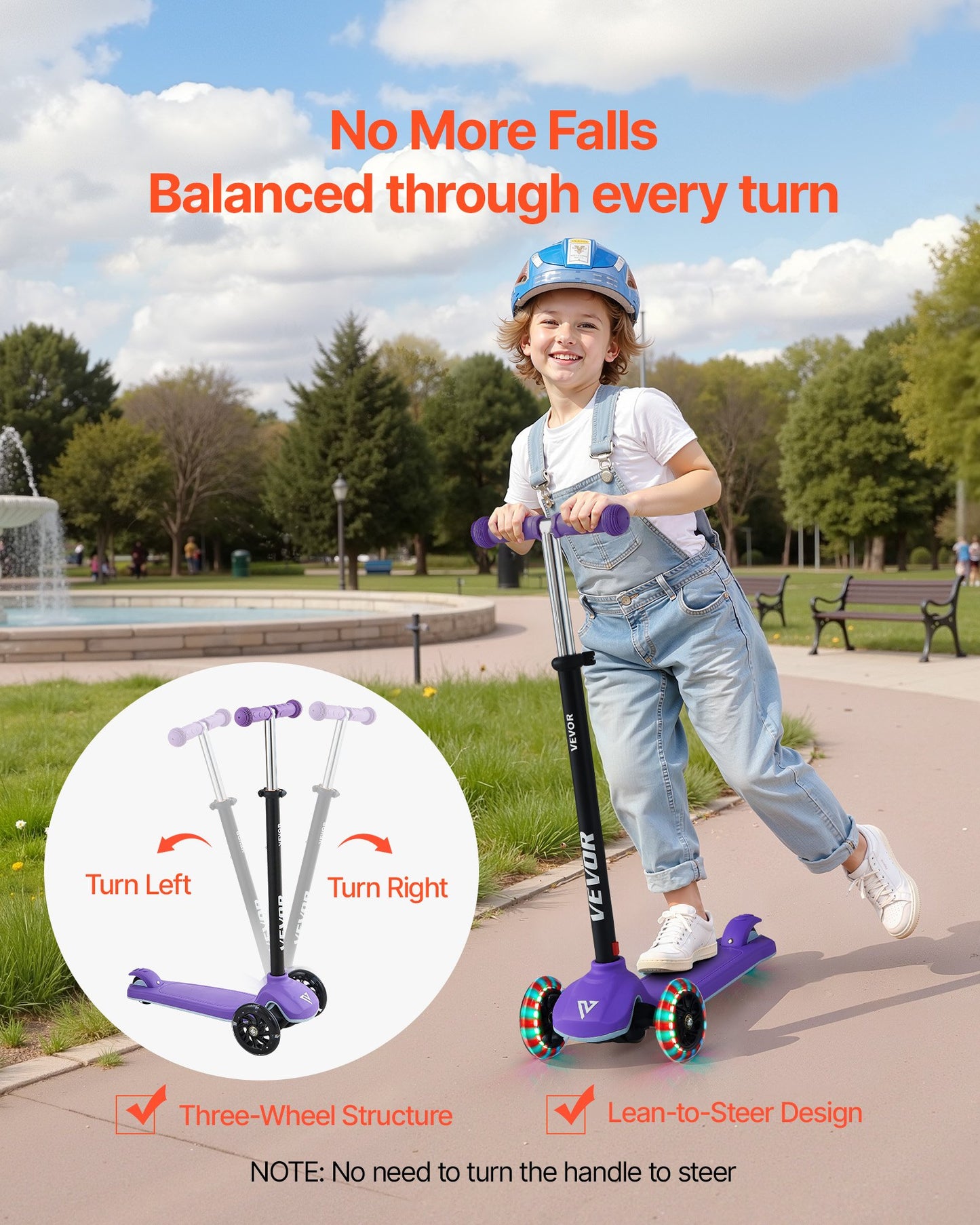 Kick Scooter for Kids Ages 3+, 3-Wheel Toddler Scooter with Light-Up Wheels, Adjustable Height Handlebar, Wide Anti-Slip Deck, Lightweight Aluminum Frame for Boys & Girls up to 74.8 kg, Purple