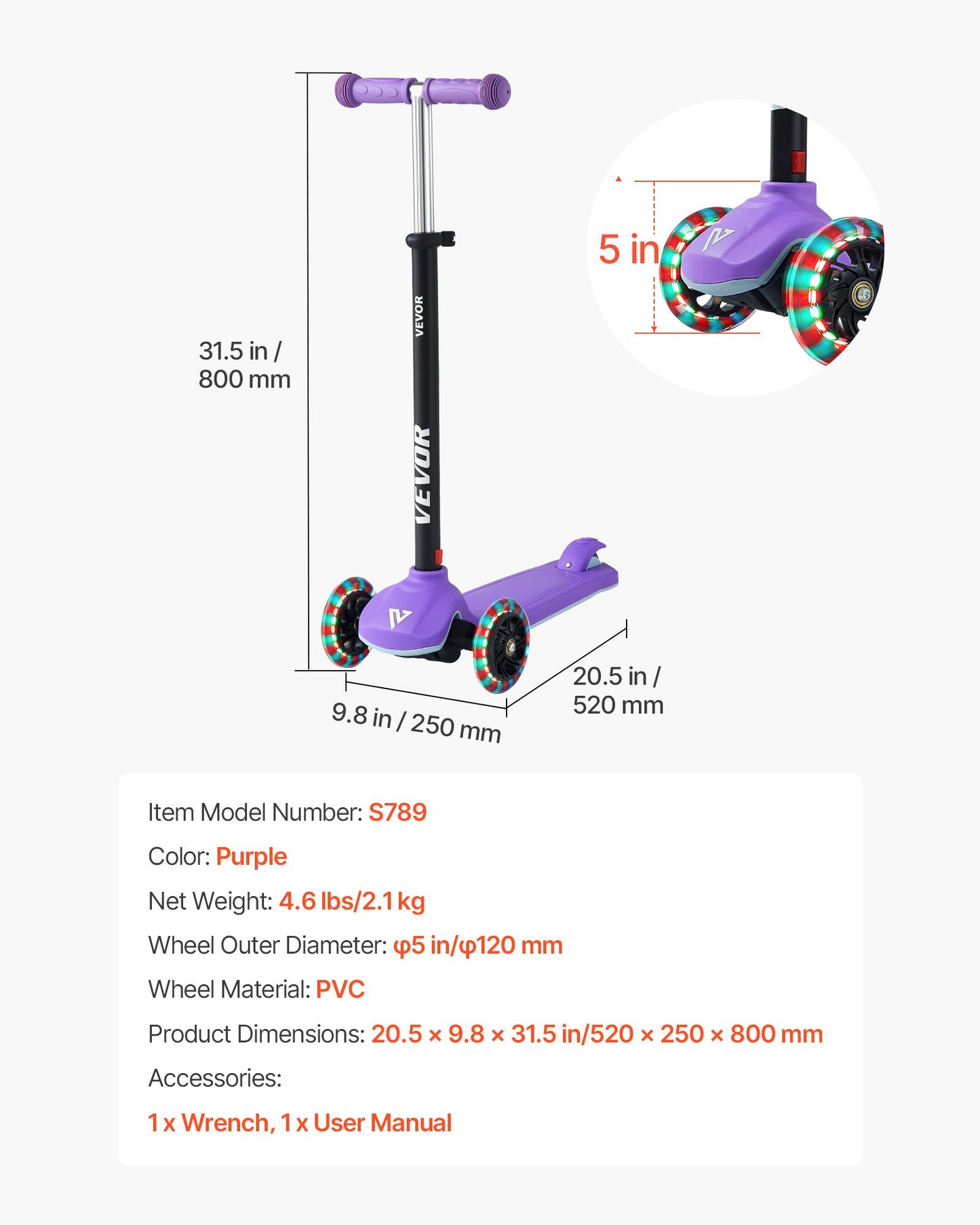Kick Scooter for Kids Ages 3+, 3-Wheel Toddler Scooter with Light-Up Wheels, Adjustable Height Handlebar, Wide Anti-Slip Deck, Lightweight Aluminum Frame for Boys & Girls up to 74.8 kg, Purple