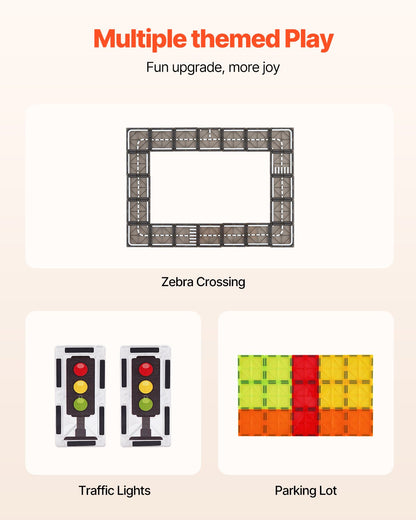 Magnetic Tiles, 56 PCS Magnetic Road Building Blocks for Kids, Magnet Building Set with Storage Bag, STEM Sensory Educational City Construction Stacking Toys Gift for Toddlers Boys Girls Aged 3+