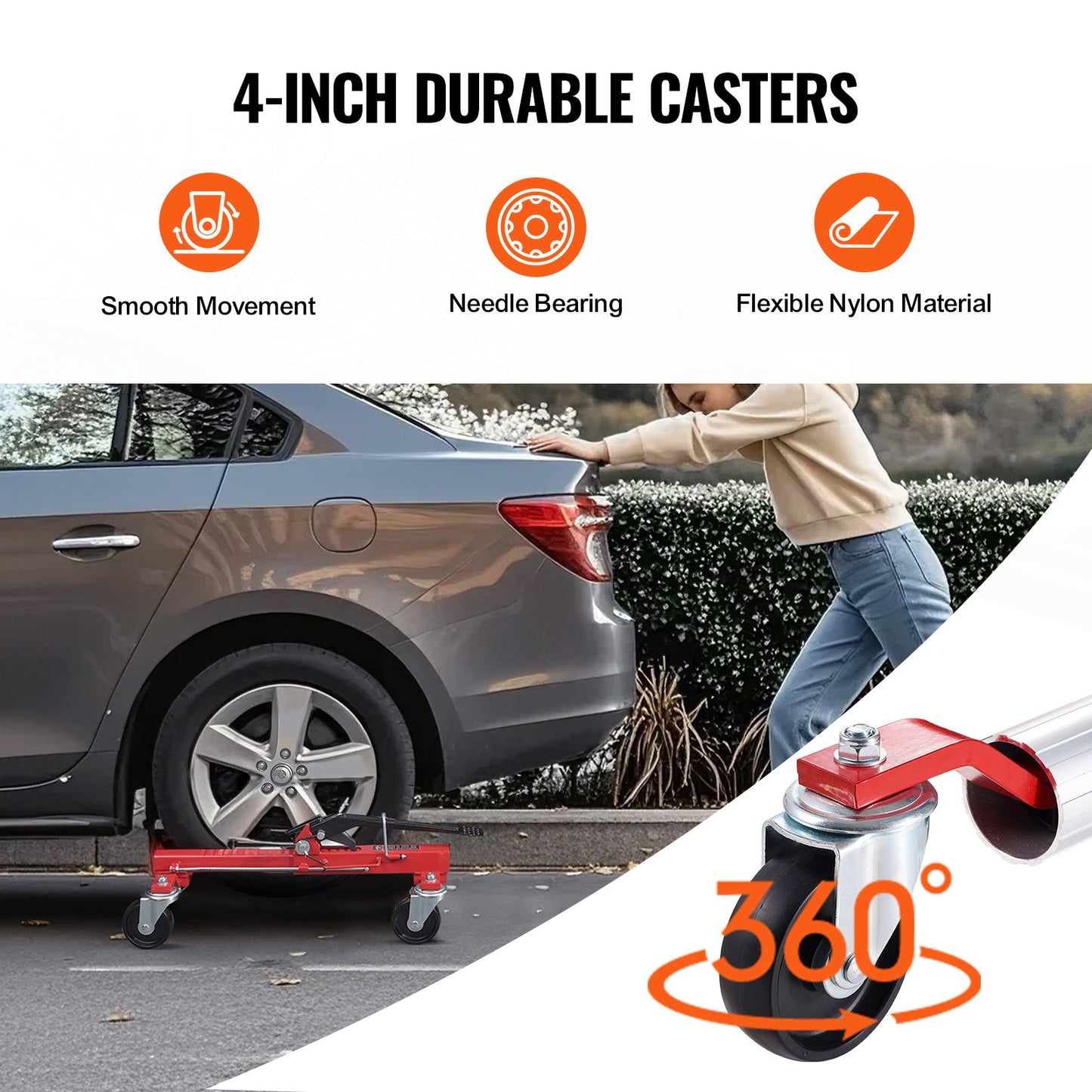 Wheel Dolly, Max Capacity 1500 Lbs Car Dolly, Car Jack Dolly Lifter with 360° Rotatable Wheels, Heavy Duty Vehicle Positioning Ratchet Tire Jack, for Vehicle Car Auto Repair Moving, Set of 2