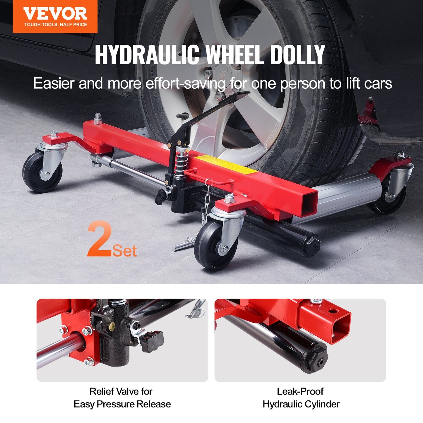 Wheel Dolly, Max Capacity 1500 Lbs Car Dolly, Car Jack Dolly Lifter with 360° Rotatable Wheels, Heavy Duty Vehicle Positioning Hydraulic Tire Jack, for Vehicle Car Auto Repair Moving, Set of 2