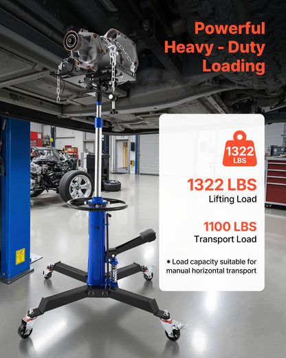 Hydraulic Transmission Jack, 1322 lbs / 0.6 Ton Lifting Capacity Telescoping Transmission Jack with Foot Pedal, Dual Telescopic Trans, 88-176 cm High Lifting Height, Garage/Shop Lift Hoist