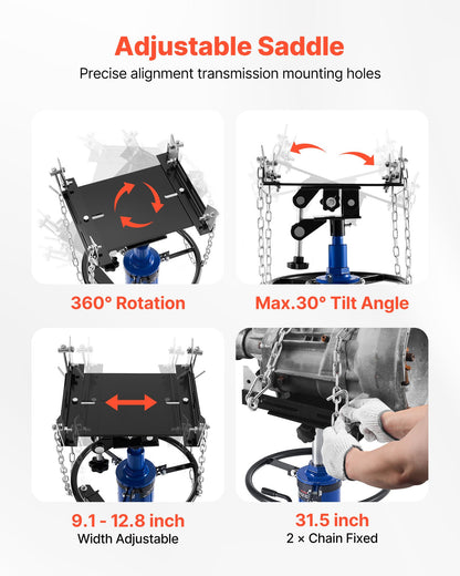 Hydraulic Transmission Jack, 1322 lbs / 0.6 Ton Lifting Capacity Telescoping Transmission Jack with Foot Pedal, Dual Telescopic Trans, 88-176 cm High Lifting Height, Garage/Shop Lift Hoist