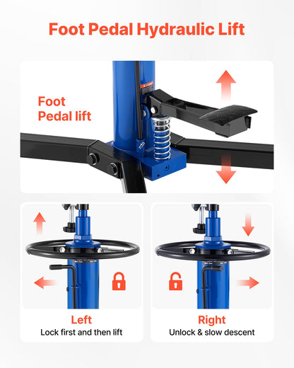 Hydraulic Transmission Jack, 1660 lbs / 0.75 Ton Lifting Capacity Telescoping Transmission Jack with Foot Pedal, 360° Swivel Wheel, 88-176 cm High Lifting Height, Lift Hoist for Garage/Shop
