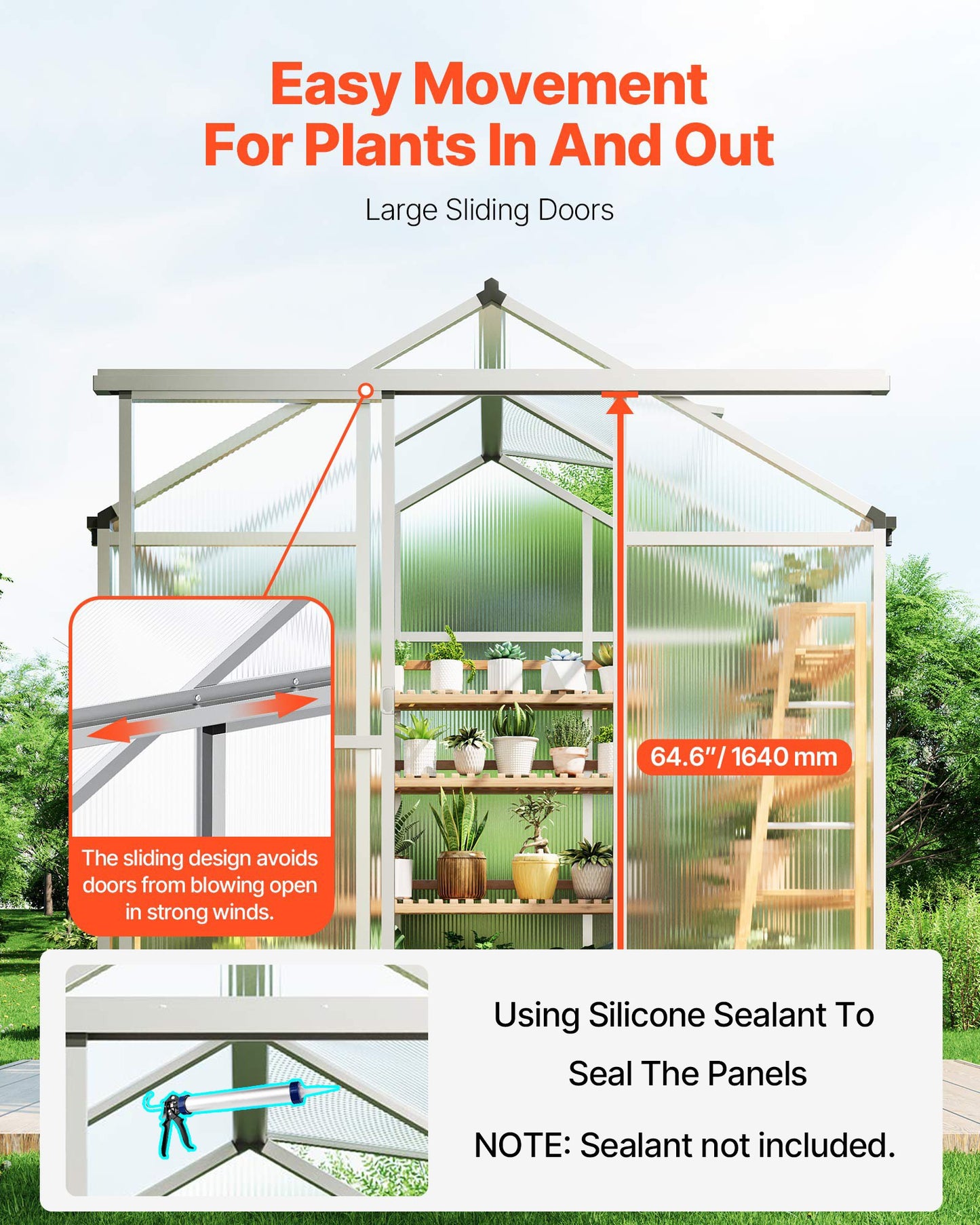 Polycarbonate Greenhouse, 6 x 4 Ft, Outdoor Greenhouse with Adjustable Vent Windows, Pavilion Styled Greenhouse with Sliding Door, Aluminum Large Walk-in Greenhouse Kit for Garden Backyard