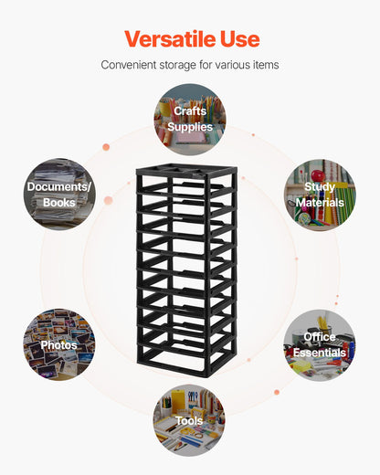 Förvaringsorganisatör i plast, 10 våningar med stor kapacitet och organiseringstopp, endast svart ram, multifunktionell scrapbook-förvaring i PP-material, för kontorsverktyg, hantverksmaterial