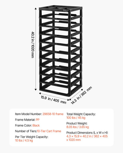 Förvaringsorganisatör i plast, 10 våningar med stor kapacitet och organiseringstopp, endast svart ram, multifunktionell scrapbook-förvaring i PP-material, för kontorsverktyg, hantverksmaterial
