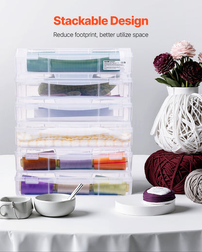 Scrapbook Paper Storage, 6 Pack Stackable Plastic Board Game Boxes, Clear Multi-Purpose Document Case with Rounded Corners and Double Latches, for Office Essentials Tools Arts Crafts Supplies