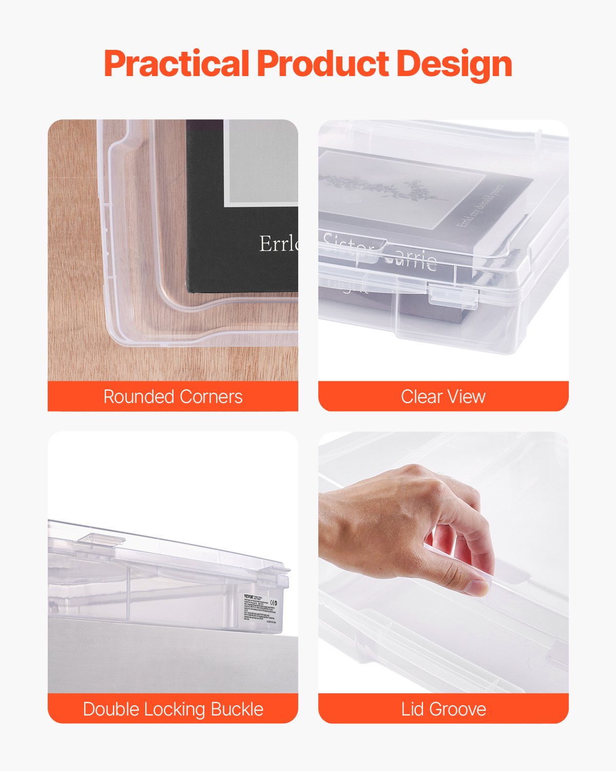 Scrapbook Paper Storage, 6 Pack Stackable Plastic Board Game Boxes, Clear Multi-Purpose Document Case with Rounded Corners and Double Latches, for Office Essentials Tools Arts Crafts Supplies