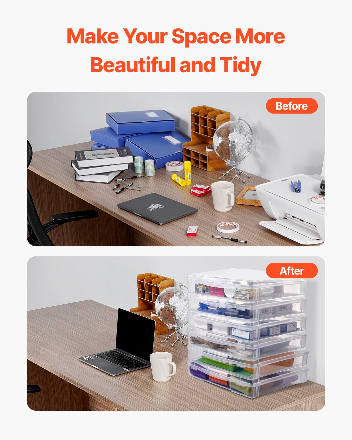 Scrapbook Paper Storage, 6 Pack Stackable Plastic Board Game Boxes, Clear Multi-Purpose Document Case with Rounded Corners and Double Latches, for Office Essentials Tools Arts Crafts Supplies