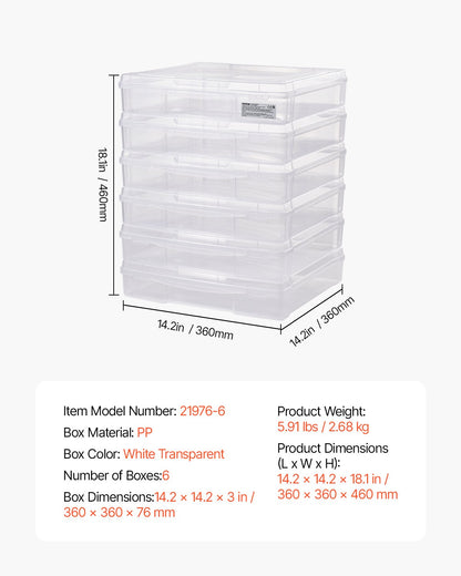 Scrapbook Paper Storage, 6 Pack Stackable Plastic Board Game Boxes, Clear Multi-Purpose Document Case with Rounded Corners and Double Latches, for Office Essentials Tools Arts Crafts Supplies
