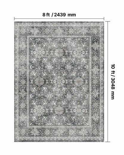 Matta, 2,4 x 3 meter stor tvättbar matta, halkfri och rivtålig mjuk heltäckningsmatta, husdjurs- och barnvänliga vintagemattor, inomhusmatta för sovrum, vardagsrum, barnrum, entré, kontor, grå