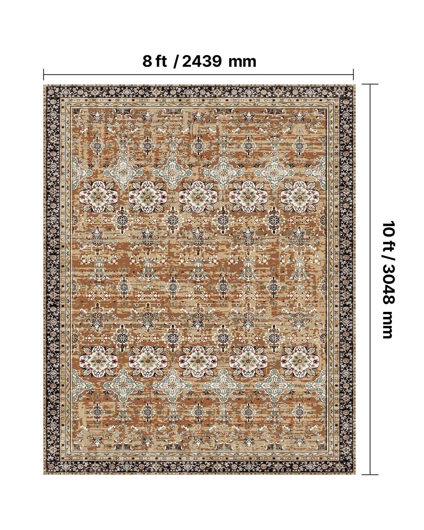 Area Rug, 8 x 10 ft Large Washable Rug, Non-Slip and Tear-Resistant Soft Carpet, Pet & Child Friendly Vintage Area Rugs, Indoor Mat for Bedroom, Living Room, Kids Room, Office, Brown Green