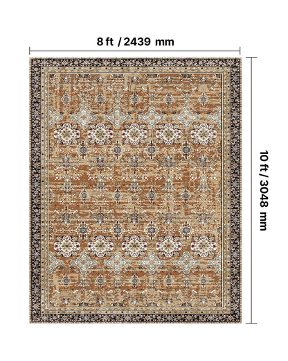 Area Rug, 8 x 10 ft Large Washable Rug, Non-Slip and Tear-Resistant Soft Carpet, Pet & Child Friendly Vintage Area Rugs, Indoor Mat for Bedroom, Living Room, Kids Room, Office, Brown Green
