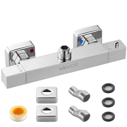 Termostatisk duschkranventil, 38℃ säkert lås termostatisk duschkranventil, varm- och kallvattenduschkranar temperaturreglerventiler för badrum, husbil, hotell, två hål och kromsilver