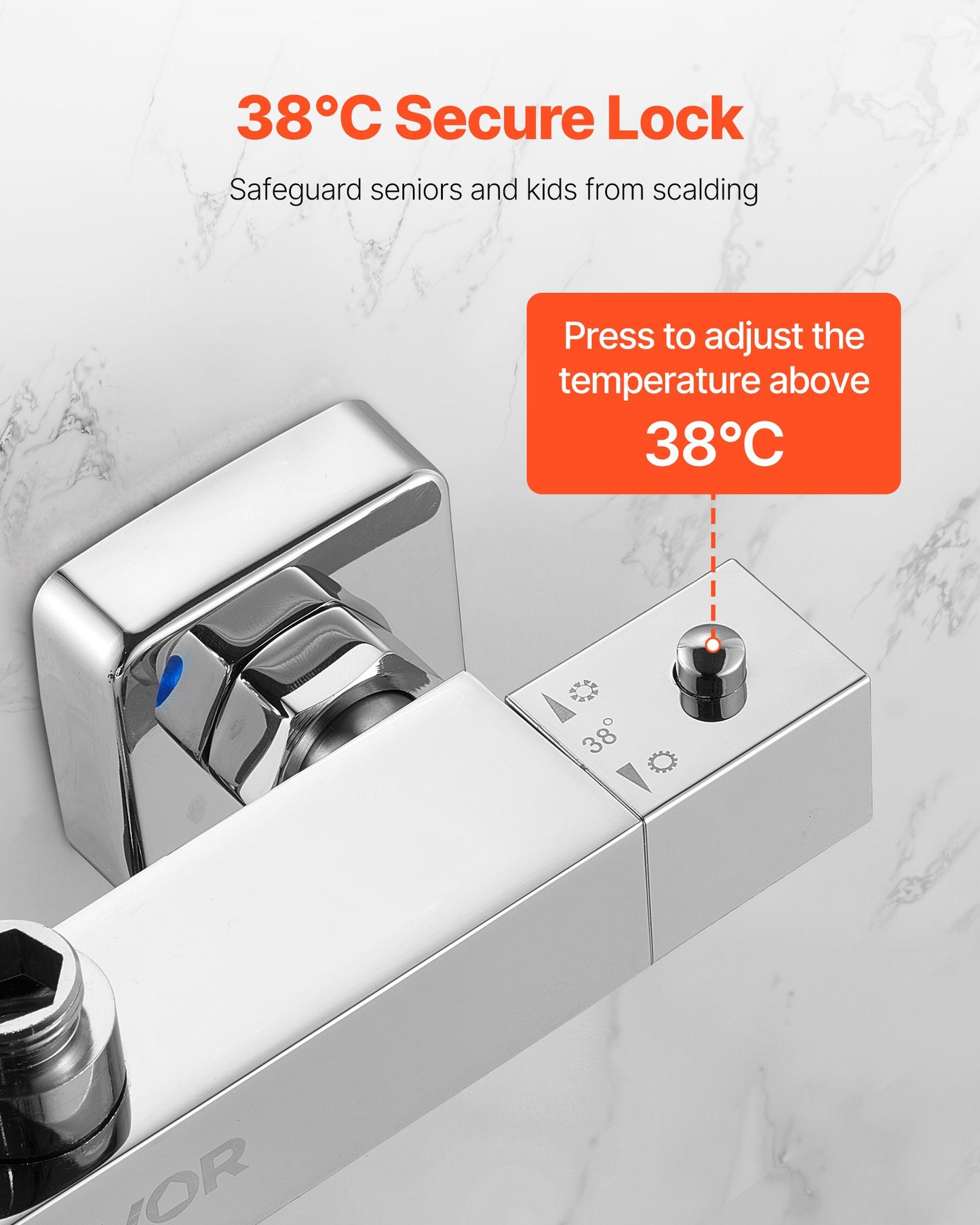 Termostatisk duschkranventil, 38℃ säkert lås termostatisk duschkranventil, varm- och kallvattenduschkranar temperaturreglerventiler för badrum, husbil, hotell, två hål och kromsilver