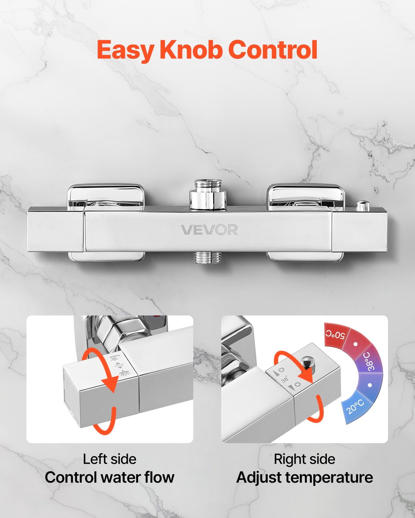 Termostatisk duschkranventil, 38℃ säkert lås termostatisk duschkranventil, varm- och kallvattenduschkranar temperaturreglerventiler för badrum, husbil, hotell, två hål och kromsilver