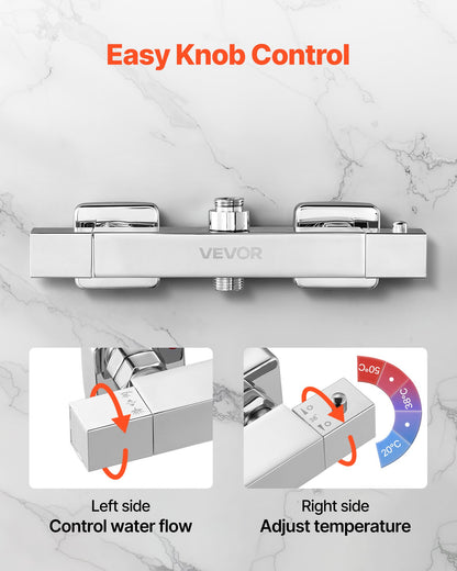 Termostatisk duschkranventil, 38℃ säkert lås termostatisk duschkranventil, varm- och kallvattenduschkranar temperaturreglerventiler för badrum, husbil, hotell, två hål och kromsilver