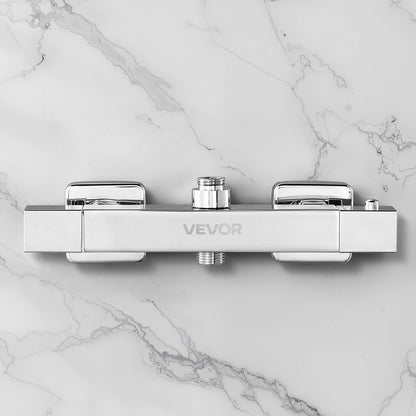 Termostatisk duschkranventil, 38℃ säkert lås termostatisk duschkranventil, varm- och kallvattenduschkranar temperaturreglerventiler för badrum, husbil, hotell, två hål och kromsilver