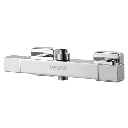 Termostatisk duschkranventil, 38℃ säkert lås termostatisk duschkranventil, varm- och kallvattenduschkranar temperaturreglerventiler för badrum, husbil, hotell, två hål och kromsilver