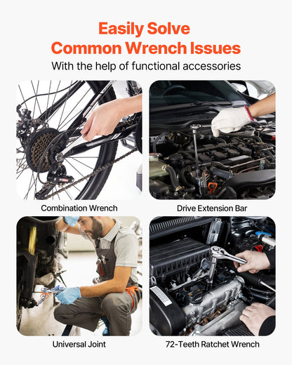 Mekanikverktygssats och hylsnyckelsats, 450 delar, 6,4, 9,5 och 12,7 mm djupa och standardhylsor, SAE metrisk mekanikverktygssats med bits, skiftnycklar, tillbehör, förvaringsväska med orange låda