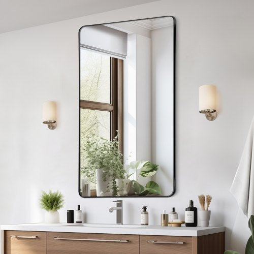 Wall Mounted Makeup Mirror, 0.15" Thick, 28" x 60" Mirror with Aluminium Alloy Frame & Explosion-Proof Film, Scratch-Resistant Mirror with Z-Shaped Bracket, Fit for Bathroom/Bedroom/Living Room