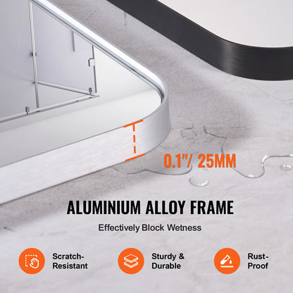 Wall Mounted Makeup Mirror, 0.15" Thick, 36" x 36" Mirror with Aluminium Alloy Frame & Explosion-Proof Film, Scratch-Resistant Mirror with Z-Shaped Bracket, Fit for Bathroom/Bedroom/Living Room