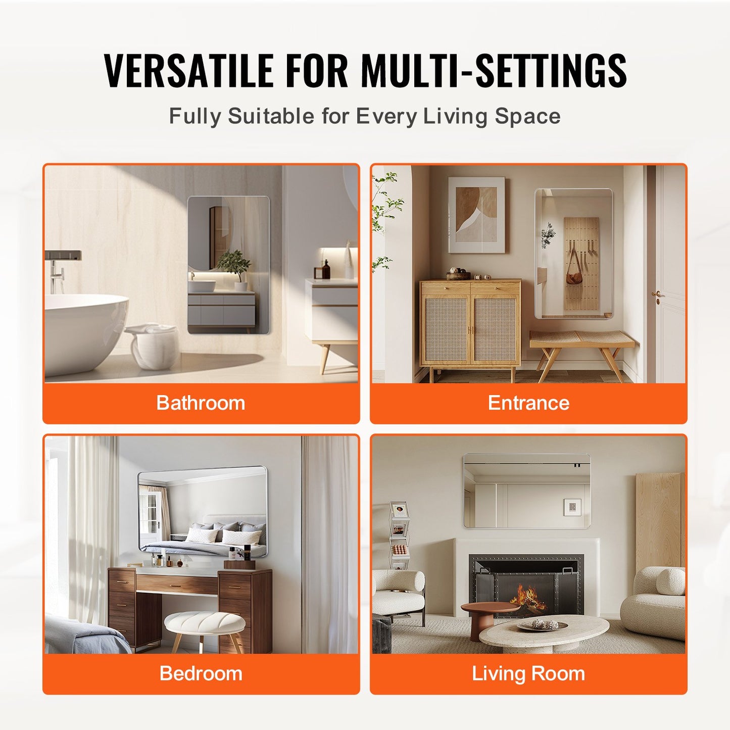 Väggmonterad sminkspegel, 0,15" tjock, 36" x 48" spegel med aluminiumram och explosionssäker film, reptålig spegel med Z-formad konsol, passar för badrum/sovrum/vardagsrum