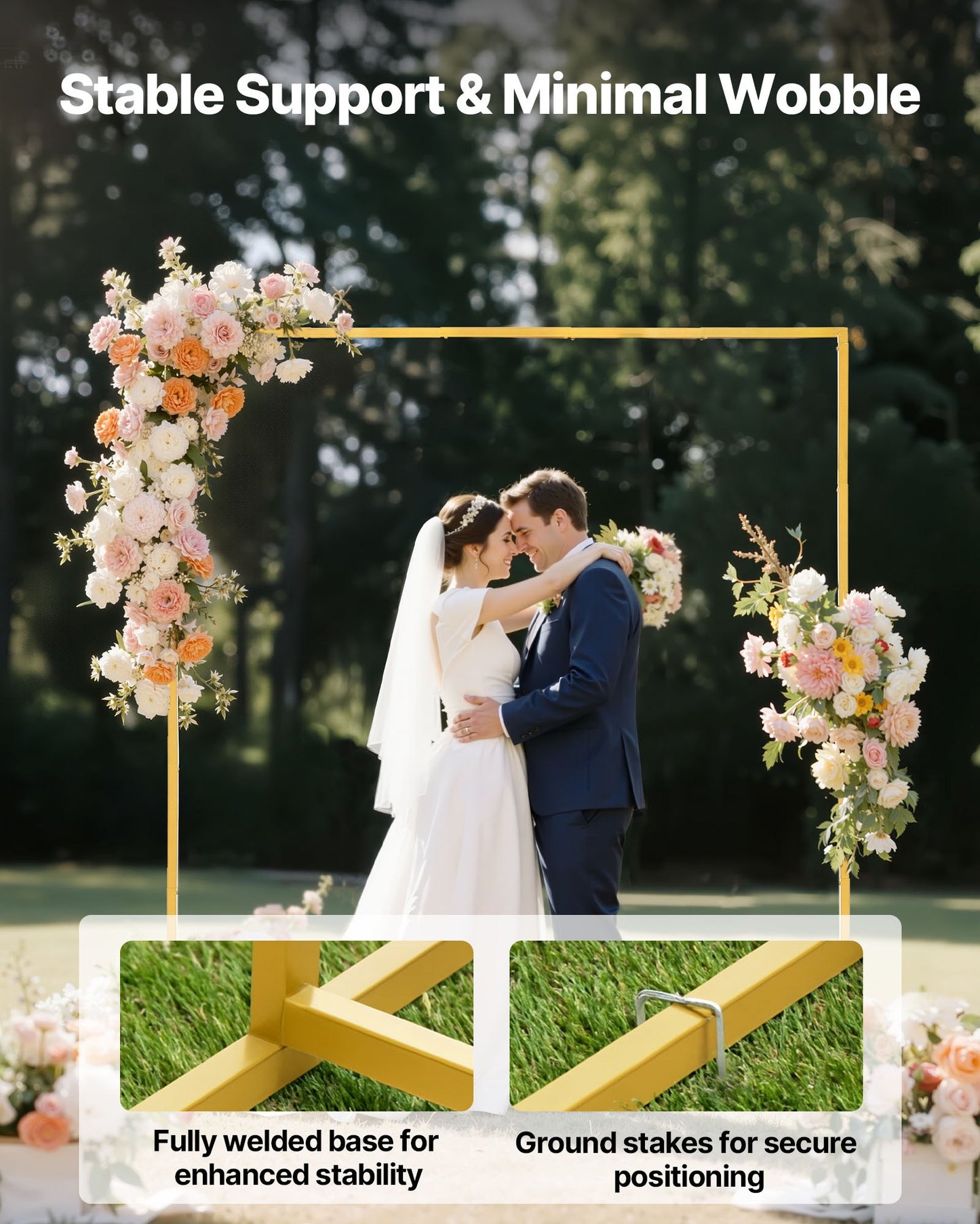 Arch Backdrop Stand, 2 x 2 m, Stable Structure, Easy Assembly, Square Gold Metal Arch Backdrop Stand for Wedding, Birthday Party, Graduation, Holiday Celebration, and Ceremony Decoration