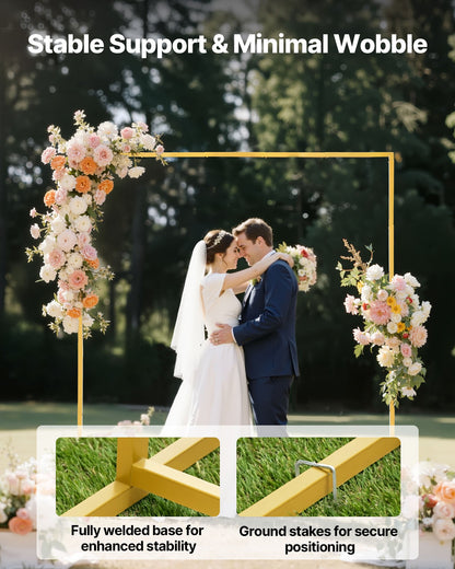 Arch Backdrop Stand, 2 x 2 m, Stable Structure, Easy Assembly, Square Gold Metal Arch Backdrop Stand for Wedding, Birthday Party, Graduation, Holiday Celebration, and Ceremony Decoration
