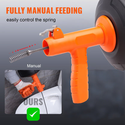 Drain Auger 762 cm, Plumbing Snake Auto Feed, Plumbers Snake with Drill Attachment, Pipe Snake Drain Clog Remover for Kitchen Bathroom Shower Sink with Protective Hose and Gloves