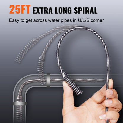 Drain Auger 762 cm, Plumbing Snake with Drill Attachment, Plumbers Snake Drain Clog Remover for Kitchen Bathroom Shower Sink with Protective Hose and Gloves