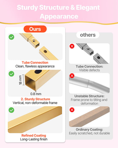 Arch Backdrop Stand, 2.4 x 2.4 m, Stable Structure, Easy Assembly, Square Gold Metal Arch Backdrop Stand for Wedding, Birthday Party, Graduation, Holiday Celebration, and Ceremony Decoration