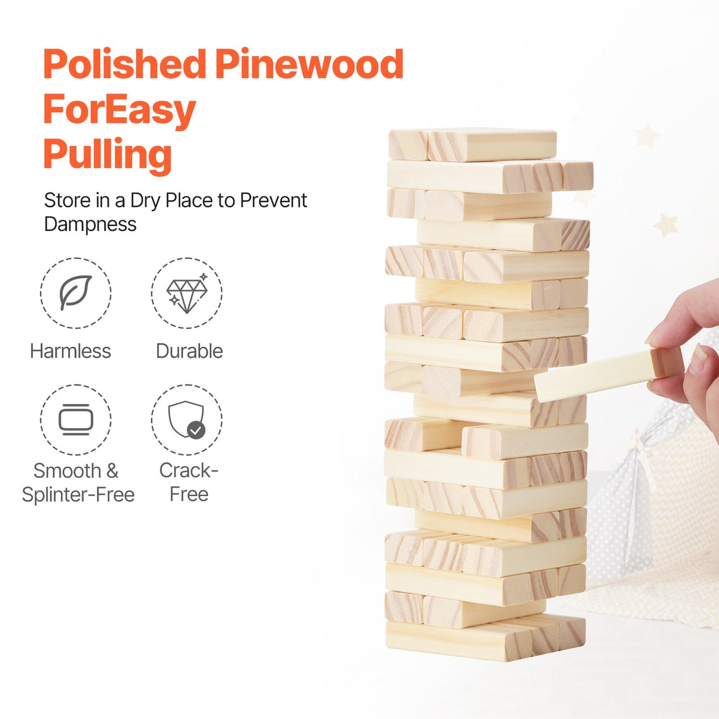 Tumbling Timber Toy, 54 Blocks Tumble Tower Blocks Game, Pine Wood Tumbling Tower Game with Storage Crate, Multiple Ways to Play Wooden Stacking Game, Tumble Tower Family Game for Indoor/Outdoor