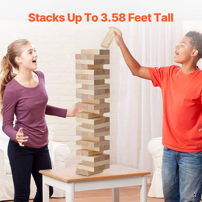 Tumbling Timber Toy, 54 Blocks Large Tumble Tower Blocks Game, Pine Wood Tumbling Tower Game with Carry Bag and Scoreboard, Wooden Stacking Game, Tumble Tower Family Games for Indoor/Outdoor