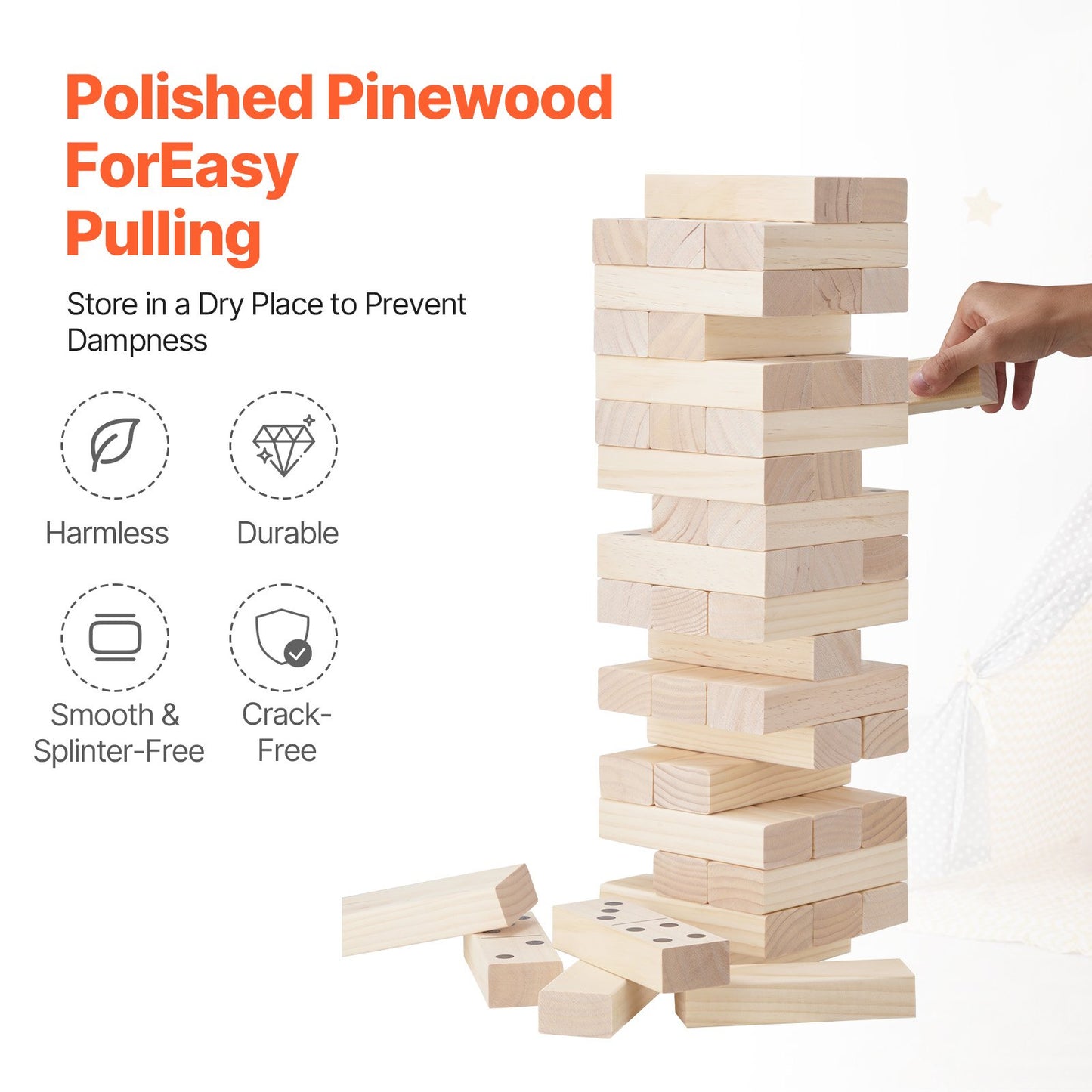 Tumbling Timber Toy, 54 Blocks Large Tumble Tower Blocks Game, Pine Wood Tumbling Tower Game with Carry Bag and Scoreboard, Wooden Stacking Game, Tumble Tower Family Games for Indoor/Outdoor