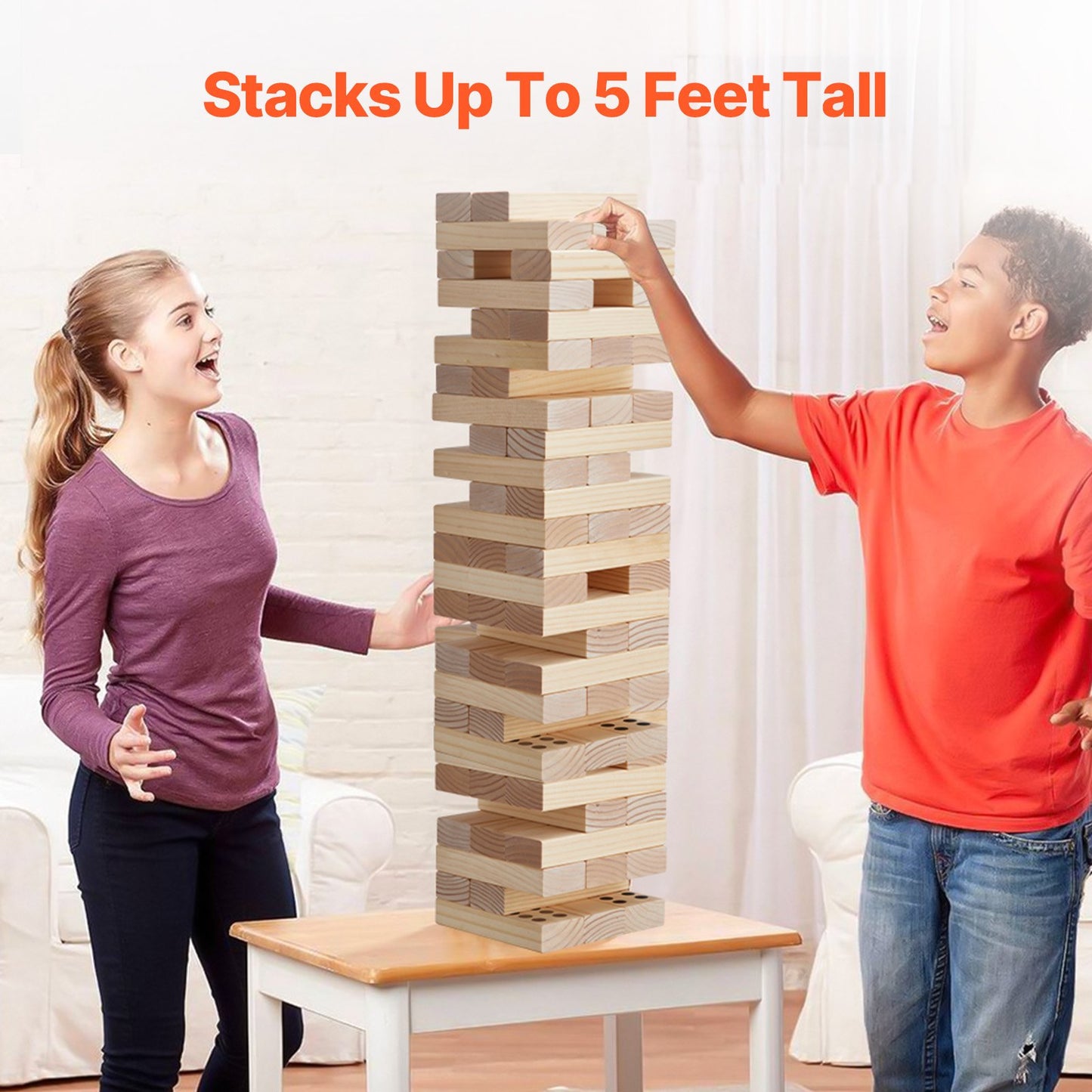 Tumbling Timber Toy, 60 Blocks Giant Tumble Tower Blocks Game, Pine Wood Tumbling Tower Game with Carry Bag and Scoreboard, Wooden Stacking Game, Tumble Tower Family Games for Indoor/Outdoor