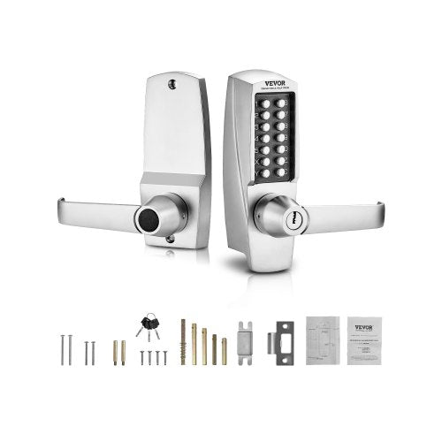 Mechanical Keyless Entry Door Lock, 14 Key Mechanical Door Lock with Keys, Mechanical Keypad Door Lock with Handle, Stainless Steel Waterproof Keyless Gate Lock, for Home Office Outdoor Garage